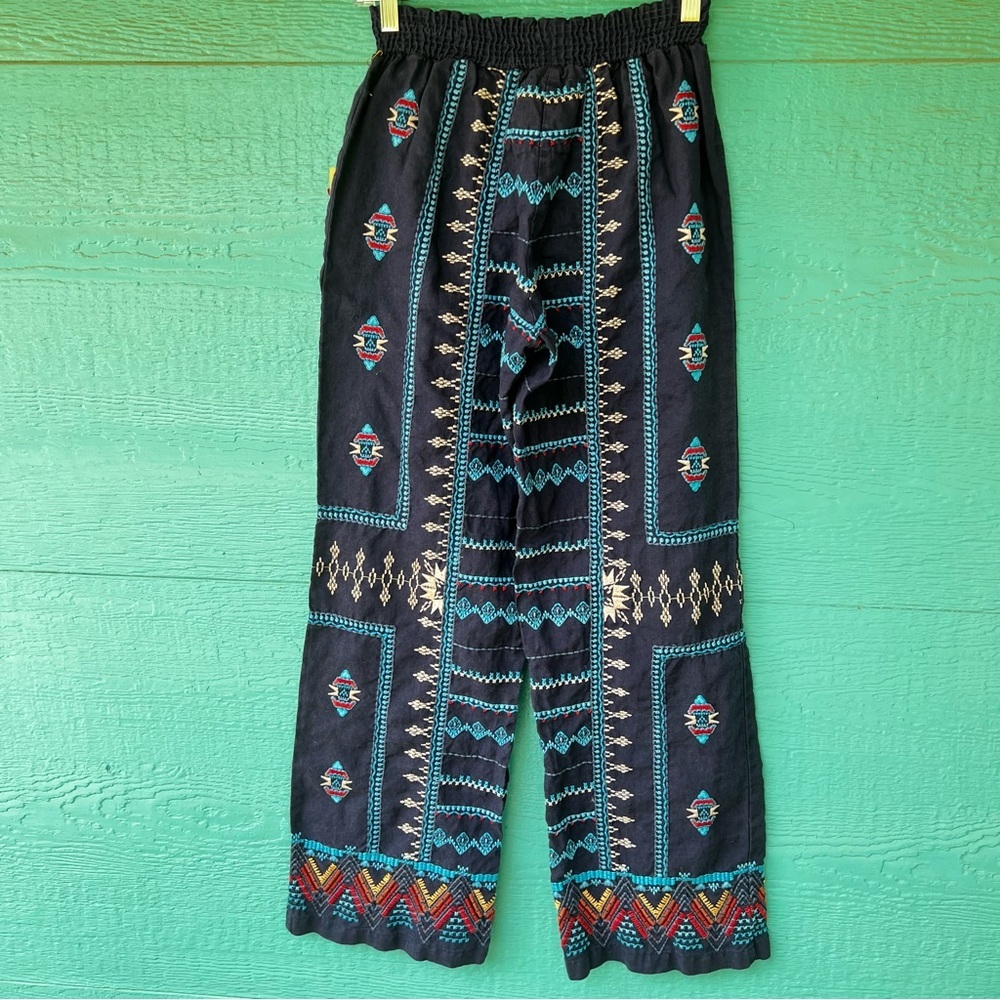 JOHNNY WAS FULLY EMBROIDERED WIDE LEG LINEN PANTS SIZE SMALL NWT - Picture 4 of 6